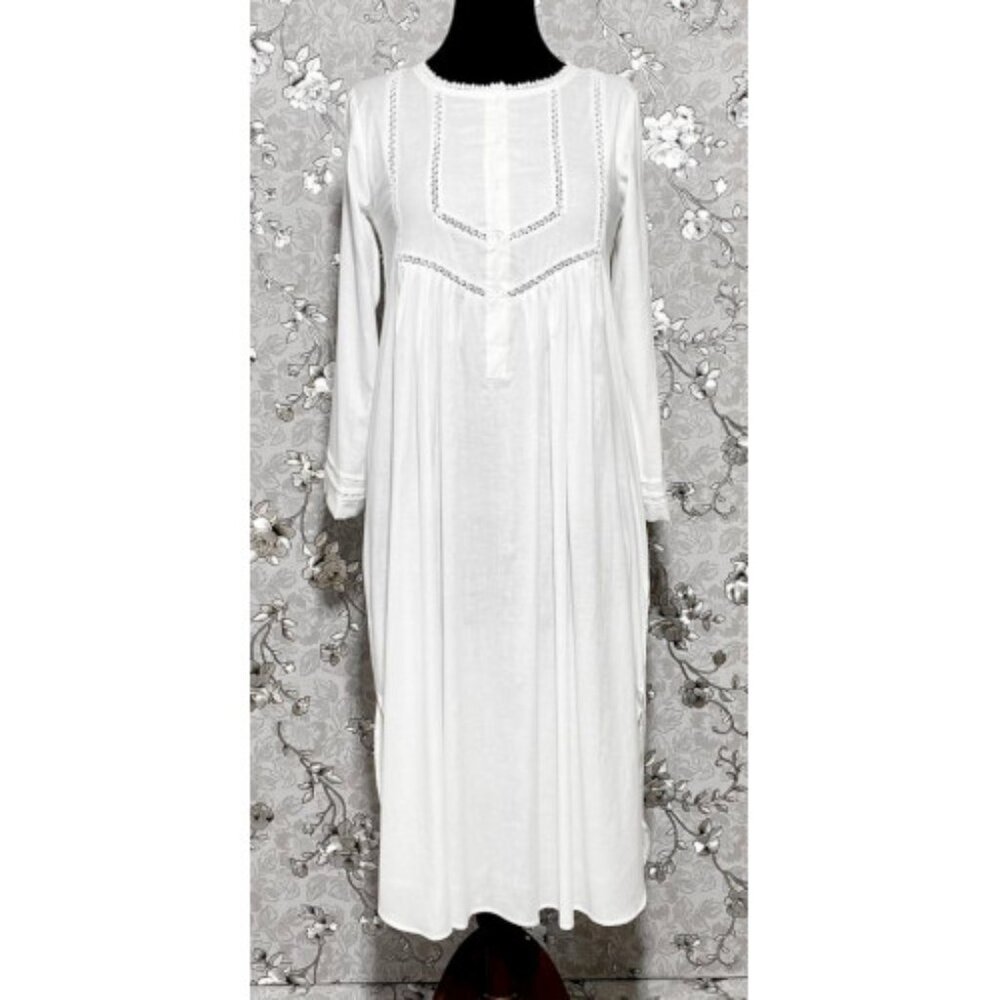SoieRose 100% White Cotton Lace Trim Victorian Nightgown - SR-1025 - Picture 2 of 8